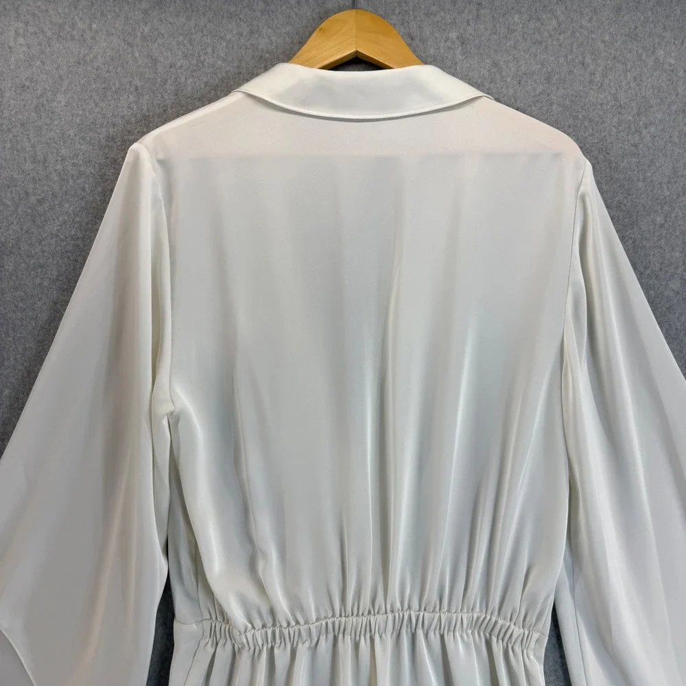 Ramy Brook Penny Bell Sleeve Mini Dress White Tie Front LS Collar Womens Size L?